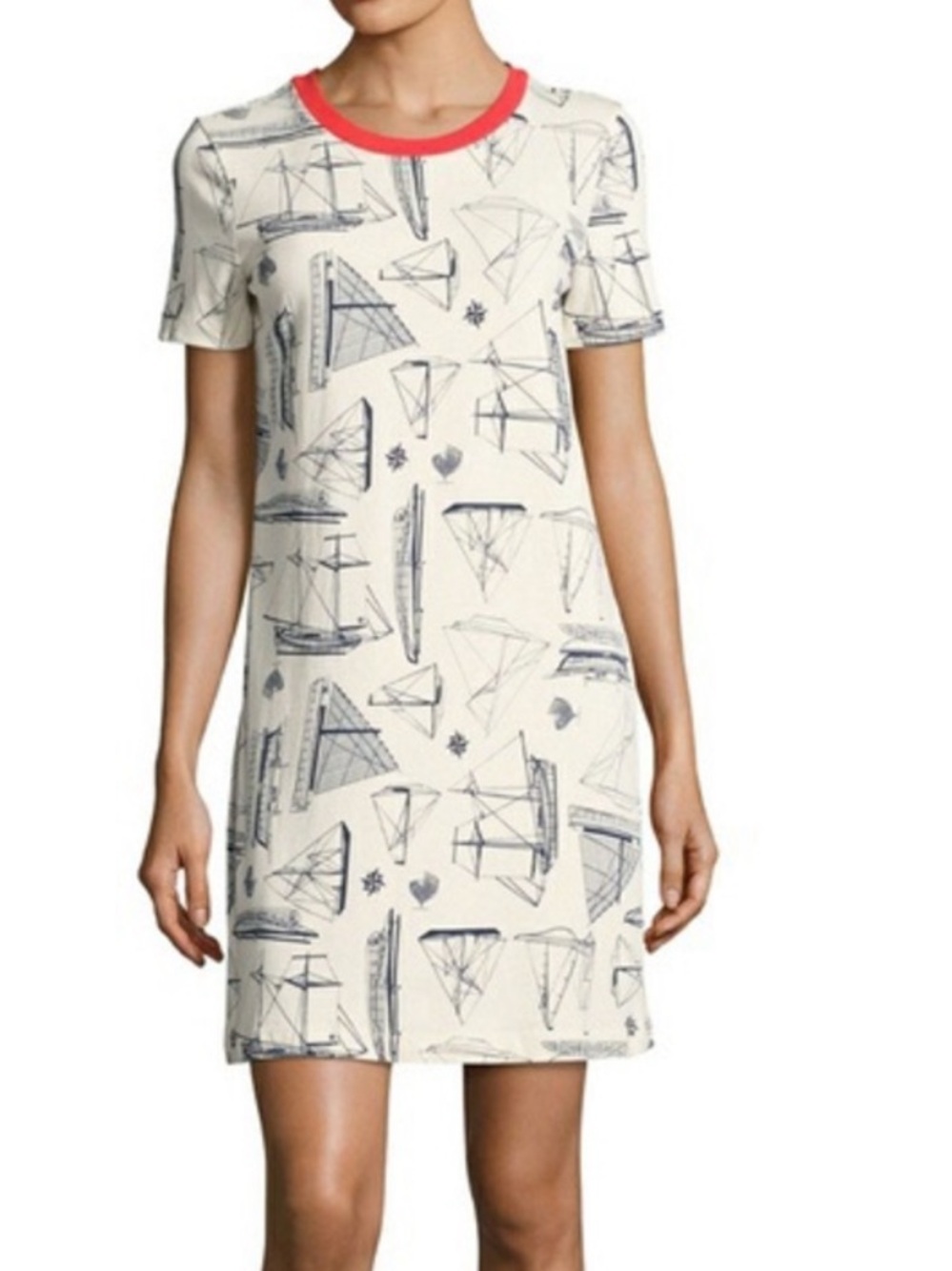 Tory Burch Nautical Sailboat Print Pima Cotton T-Shirt Dress Size L